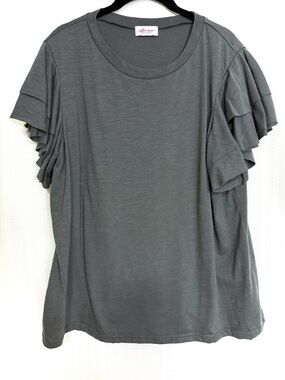 Ashlee Marie Boutique Charcoal Ruffle Sleeve Tee Size XL